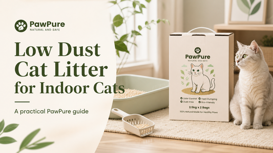 PawPure low dust cat litter guide cover with cat litter bag, indoor cat and litter tray