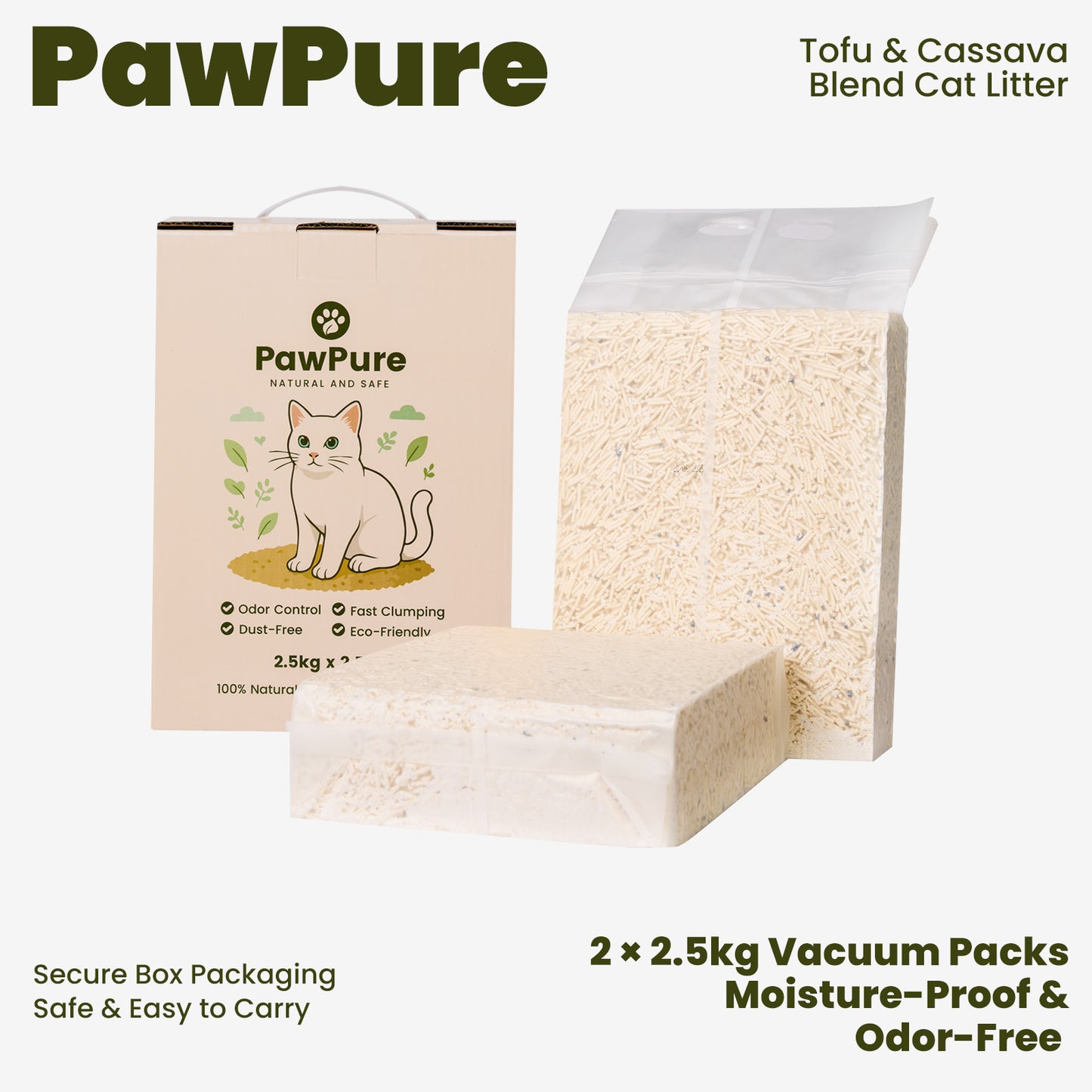 Tofu & Cassava Cat Litter – 3 Box – Natural Plant-Based, Flushable, Low Dust, Fast Clumping, Deodorizing