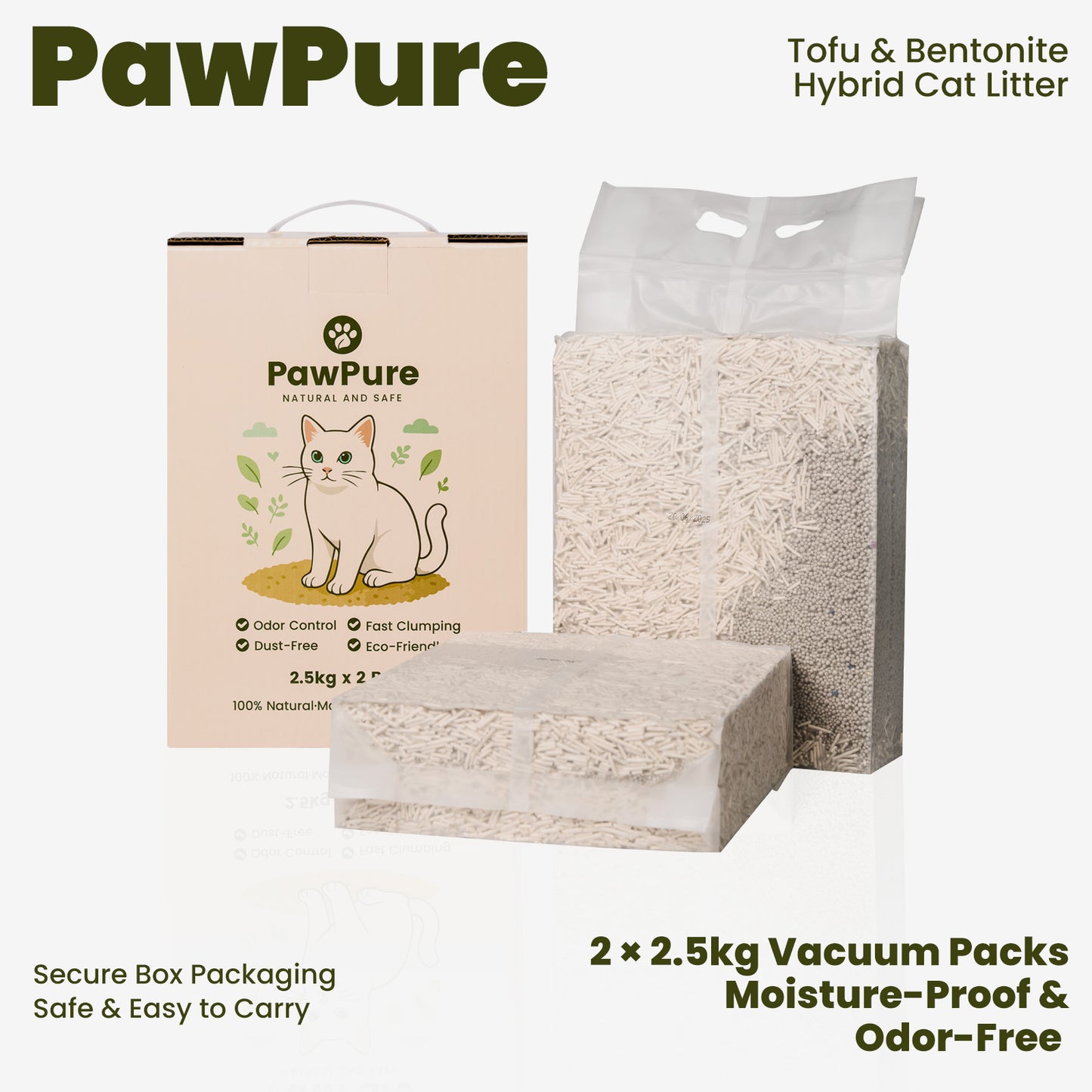 Tofu & Bentonite Hybrid Cat Litter  – Double Odor Control, Milk Scent, Clumping, Low Dust, Eco-Friendly