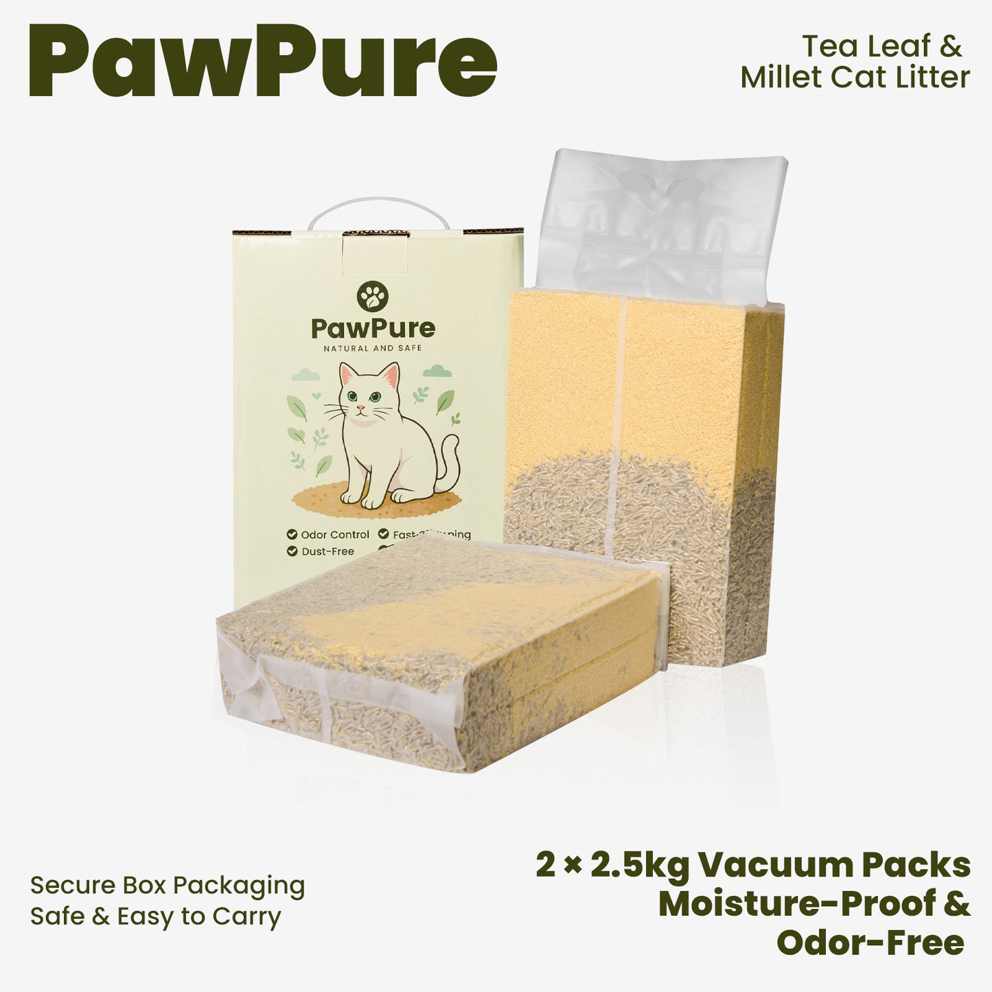 Tea Leaf & Millet Cat Litter – Natural Fresh Scent, Flushable, Eco-Friendly, Low Dust, Clumping