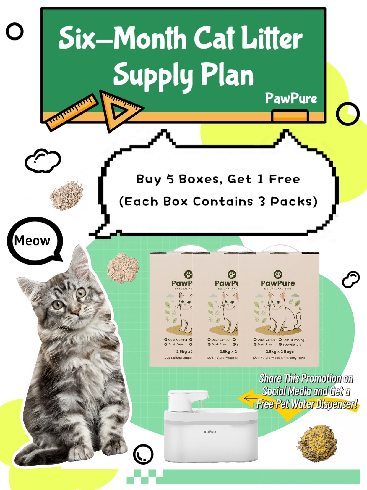 Mix & Match Cat Litter – 6-Month Plan | Buy 5 Get 1 Free + Free Gift | PawPure UK